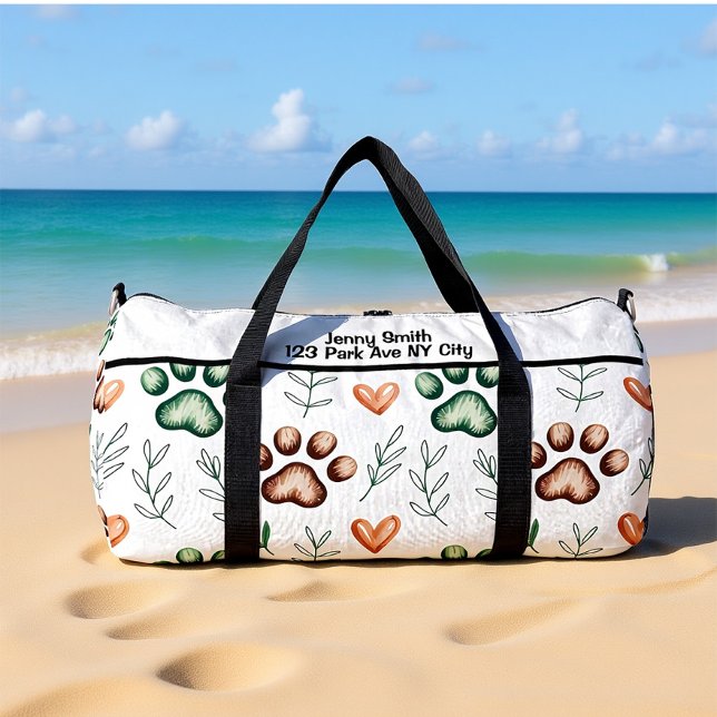 Leafy Paw Print Pet Travel Monogram Personalize Duffle Bag (Von Creator hochgeladen)