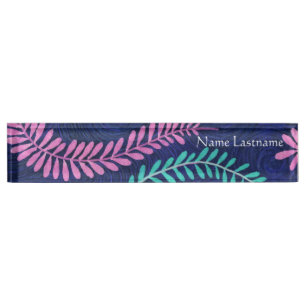 Leafy Pink und Aqua Desk Namplate Namensplakette