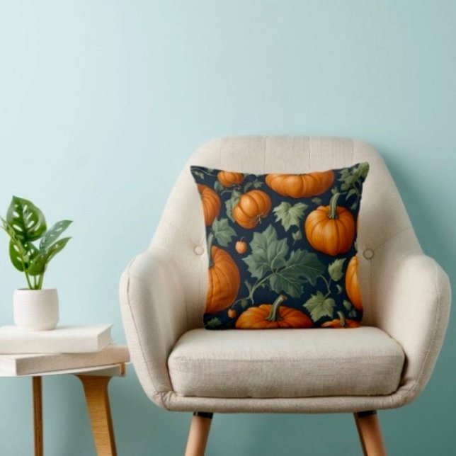 Leafy Pumpkin Patch Kissen (Throw Pillow 100% polyester heavyweight stretch material. Hidden zipper Made in the USA.
)