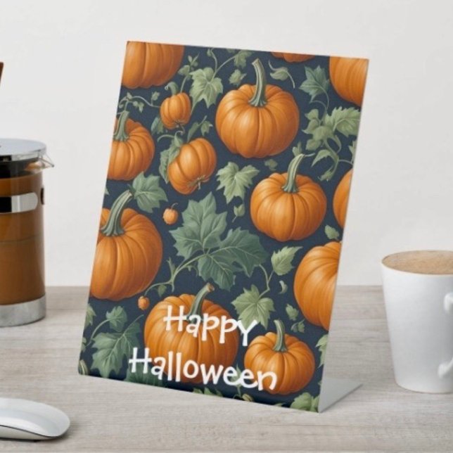 Leafy Pumpkin Patch Sockelschild (D: 8" x 10" display with 3" pedestal base. Available in 4 sizes Made of 1/16" white plastic.)
