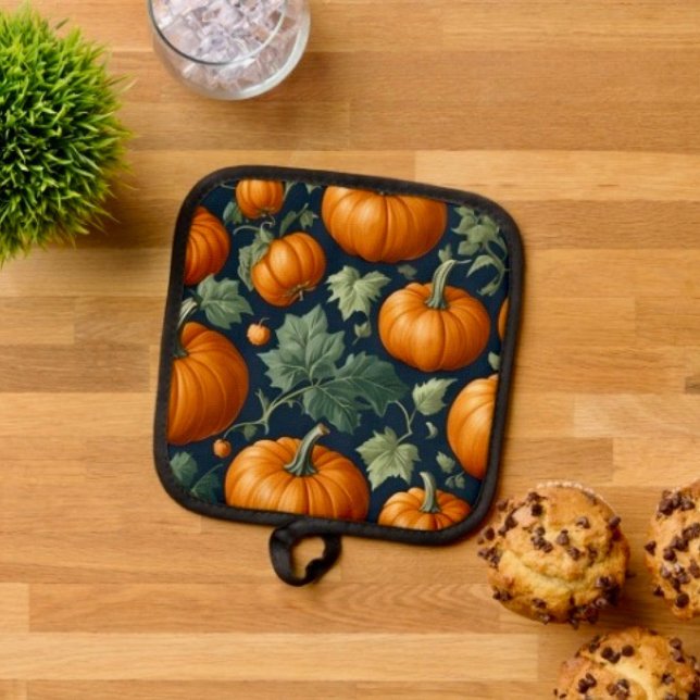 Leafy Pumpkin Patch Topflappen (Pot Holder Full rubber protection cover no slip silicon hanging loop. 
)