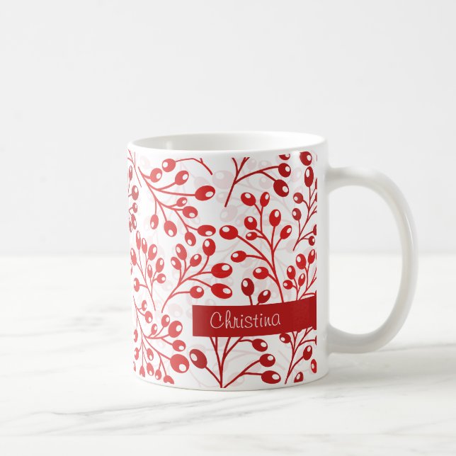 Leafy Red Pattern Moderne Elegante Individuelle Na Kaffeetasse (Rechts)