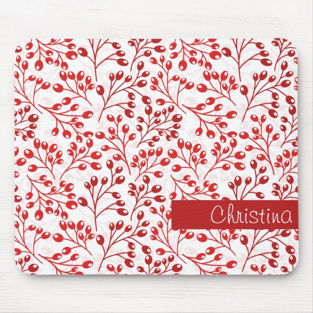 Leafy Red Pattern Moderne Elegante Individuelle Na Mousepad (Vorne)
