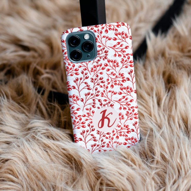 Leafy Red Pattern Moderne Elegante Mit Monogramm Case-Mate iPhone Hülle (Von Creator hochgeladen)