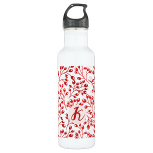 Leafy Red Pattern Moderne Elegante Mit Monogramm Edelstahlflasche