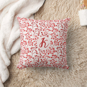 Leafy Red Pattern Moderne Elegante Mit Monogramm Kissen