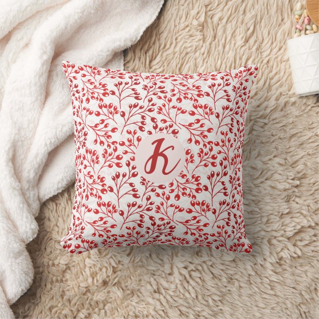 Leafy Red Pattern Moderne Elegante Mit Monogramm Kissen (Decke)