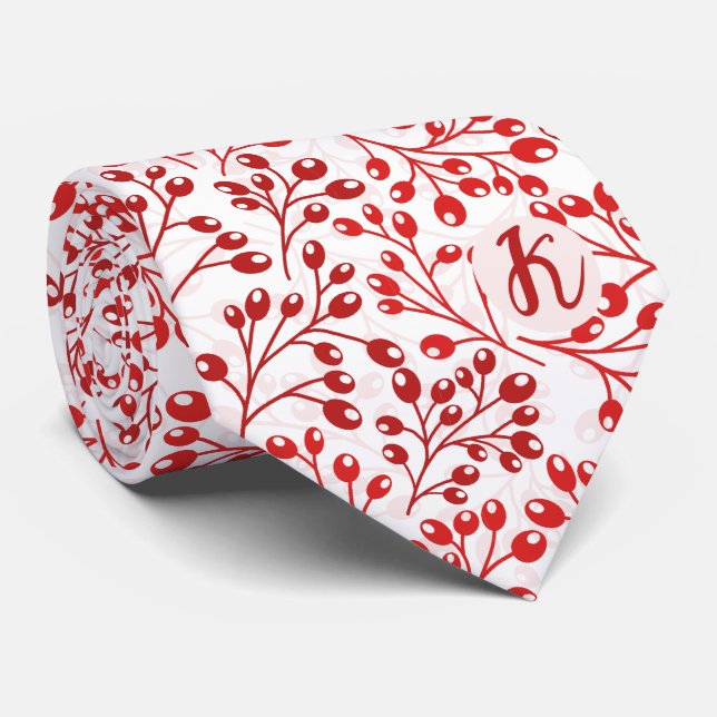 Leafy Red Pattern Moderne Elegante Mit Monogramm Krawatte (Gerollt)