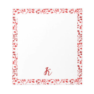 Leafy Red Pattern Moderne Elegante Mit Monogramm Notizblock