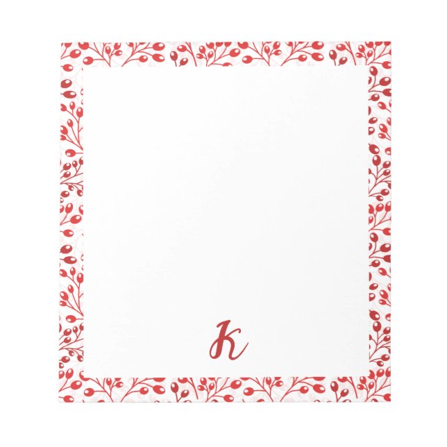 Leafy Red Pattern Moderne Elegante Mit Monogramm Notizblock (Vorderseite)