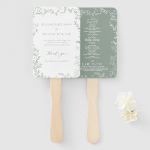 Leafy Sage Green Elegant Monogram Wedding Program Fächer