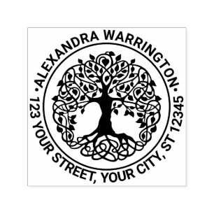 Leafy Tree mit Roots Round Name Rücksendeadresse Permastempel