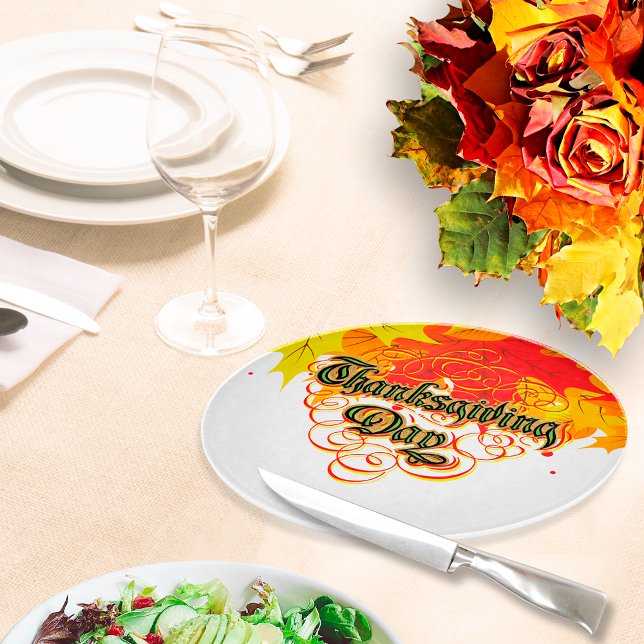 Leafy Typographic Erntedank Day Words Schneidebrett (Von Creator hochgeladen)