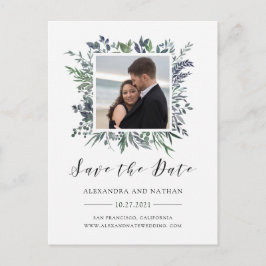 Leafy Watercolor | Save the Date mit Foto Ankündigungspostkarte