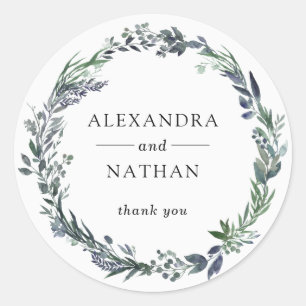 Leafy Watercolor Wreath Hochzeit Runder Aufkleber