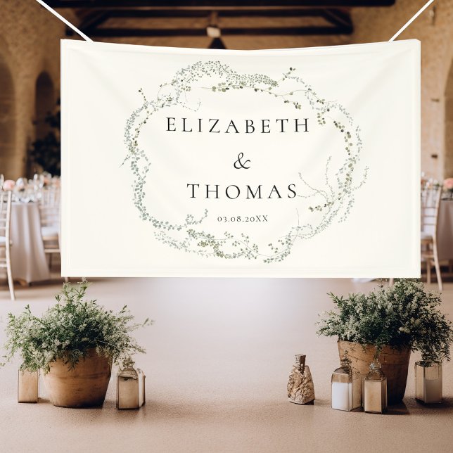 Leafy Wedding  Banner (Simple, elegant, botanical, beige wedding banner.)