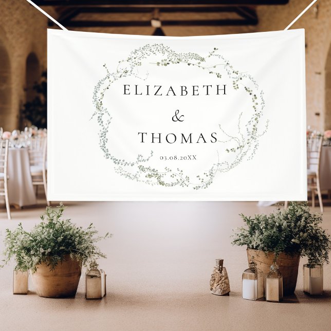 Leafy Wedding  Banner (Simple, elegant, botanical, white wedding banner.)