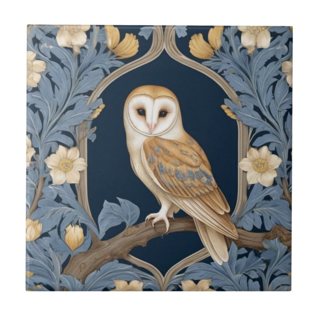 Leafy William Morris Stil Links gegenüber Barn Owl Fliese (Vorderseite)