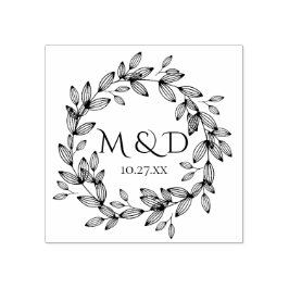 Leafy Wreath Monogram Wedding Gummistempel