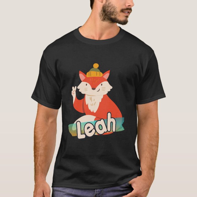 Leah - Adorable Mädchenname mit Coolem Fuchs T-Shirt (Vorderseite)