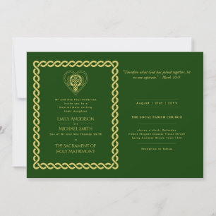Leah G Celtic Cross Green Gold Katholic Wedding Einladung