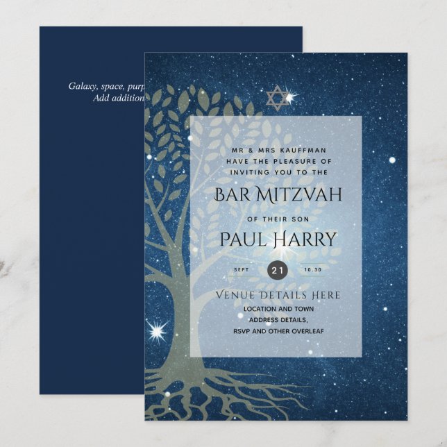 Leah G Elegant Chic Bar Mitzvah Jüdische Torah Chi Einladung (Vorne/Hinten)