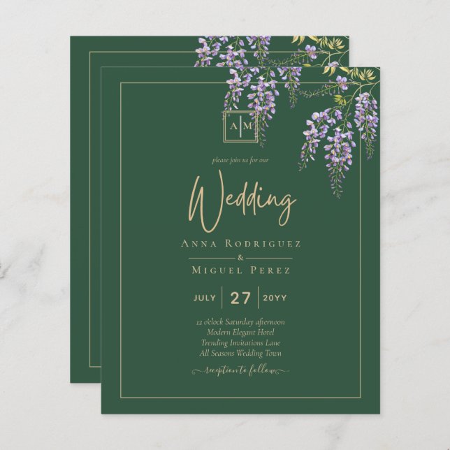 Leah G Green Lila WISTERIA Wedding INVITE (Vorne/Hinten)