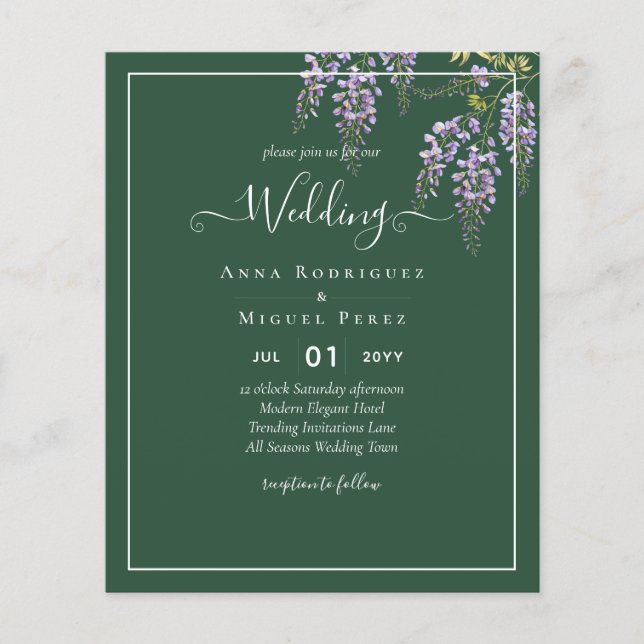 Leah G Green Lila WISTERIA Wedding INVITE Flyer (Vorne)