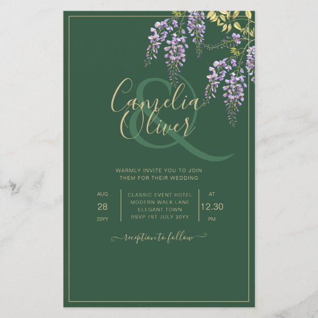 Leah G Green Lila WISTERIA Wedding INVITE Flyer (Vorne)