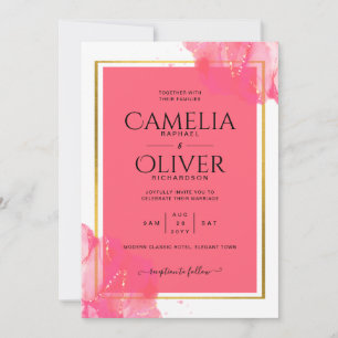 Leah G Lachs PINK GOLD WEDDING Alkohol Tinte Einladung