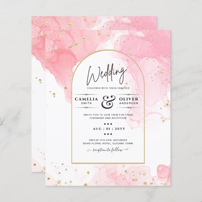 Leah G PINK GOLD INK Abstrakt Wedding INVITE (Vorne/Hinten)