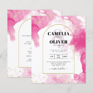 Leah G PINK GOLD INK Abstrakt Wedding INVITE