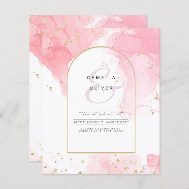Leah G PINK GOLD INK Abstrakt Wedding INVITE (Vorne/Hinten)