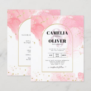 Leah G PINK GOLD INK Abstrakt Wedding INVITE