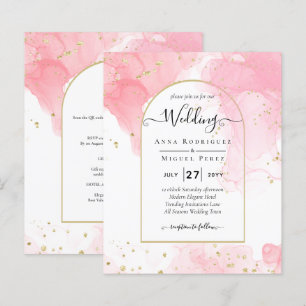 Leah G PINK GOLD INK Abstrakt Wedding INVITE