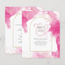 Leah G PINK GOLD INK Abstrakt Wedding INVITE