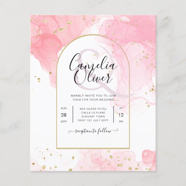 Leah G PINK GOLD INK Abstrakt Wedding INVITE Flyer (Vorne)