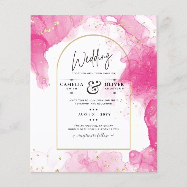 Leah G PINK GOLD INK Abstrakt Wedding INVITE Flyer (Vorne)