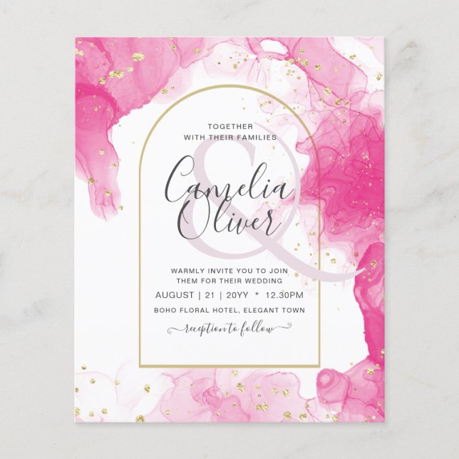 Leah G PINK GOLD INK Abstrakt Wedding INVITE Flyer (Vorne)