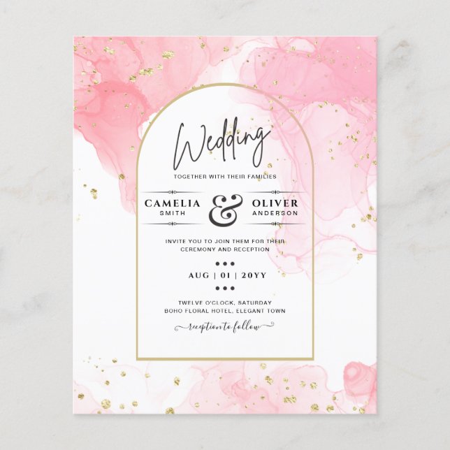 Leah G PINK GOLD INK Abstrakt Wedding INVITE Flyer (Vorne)