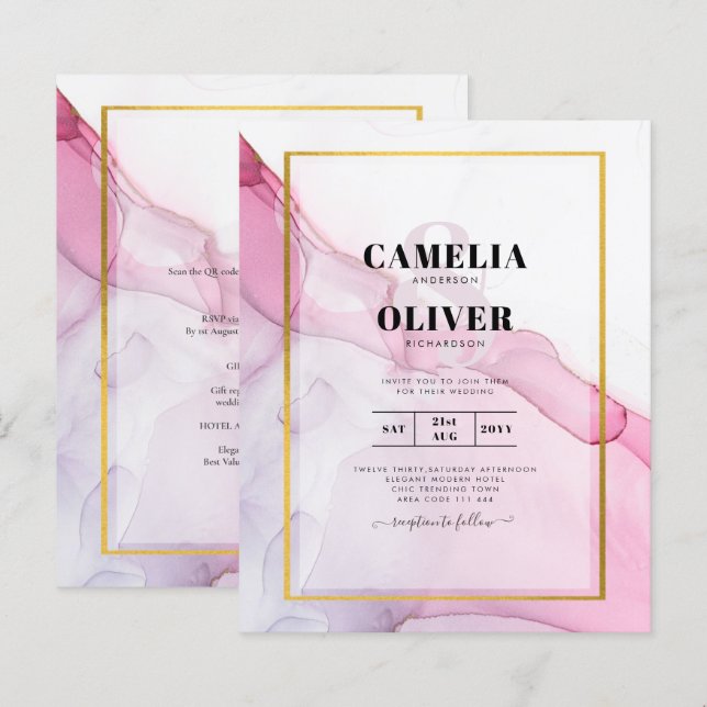 Leah G PINK Lila Tinte Abstrakt Wedding INVITE (Vorne/Hinten)