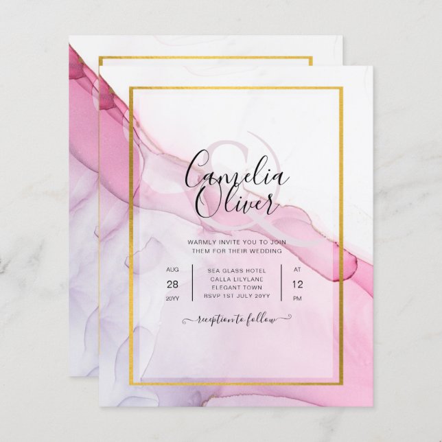 Leah G PINK Lila Tinte Abstrakt Wedding INVITE (Vorne/Hinten)