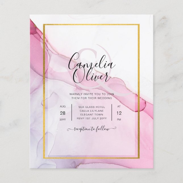 Leah G PINK Lila Tinte Abstrakt Wedding INVITE Flyer (Vorne)