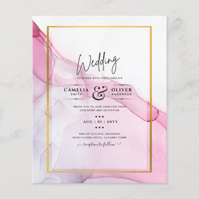 Leah G PINK Lila Tinte Abstrakt Wedding INVITE Flyer (Vorne)