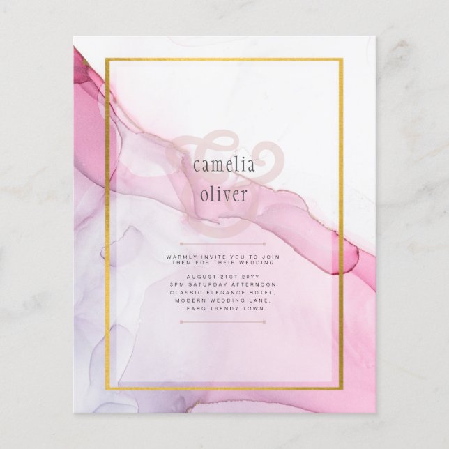 Leah G PINK Lila Tinte Abstrakt Wedding INVITE Flyer (Vorne)