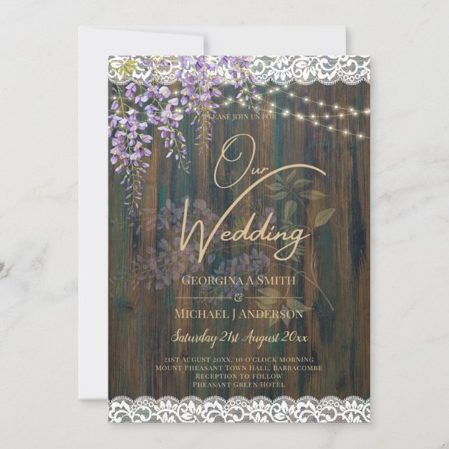 Leah G Rustic WISTERIA Lace Floral Wedding INVITE Einladung (Vorderseite)