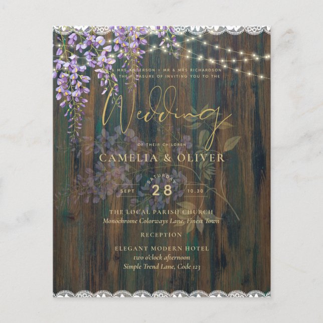 Leah G Rustic WISTERIA Lace Floral Wedding INVITE Flyer (Vorne)