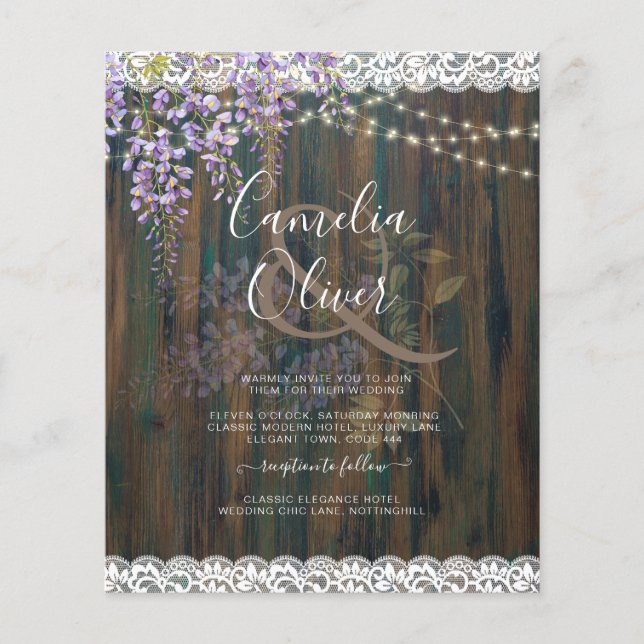 Leah G Rustic WISTERIA Lace Floral Wedding INVITE Flyer (Vorne)