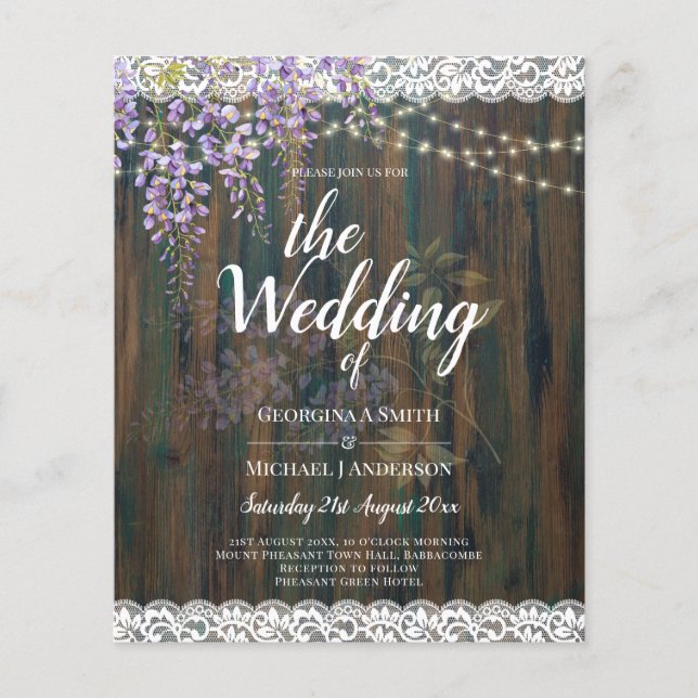 Leah G Rustic WISTERIA Lace Floral Wedding INVITE Flyer (Vorne)