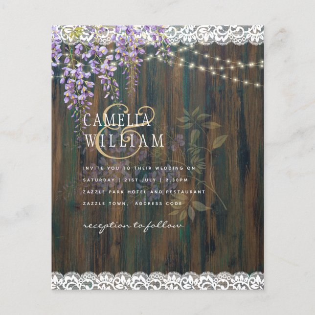 Leah G Rustic WISTERIA Lace Floral Wedding INVITE Flyer (Vorne)